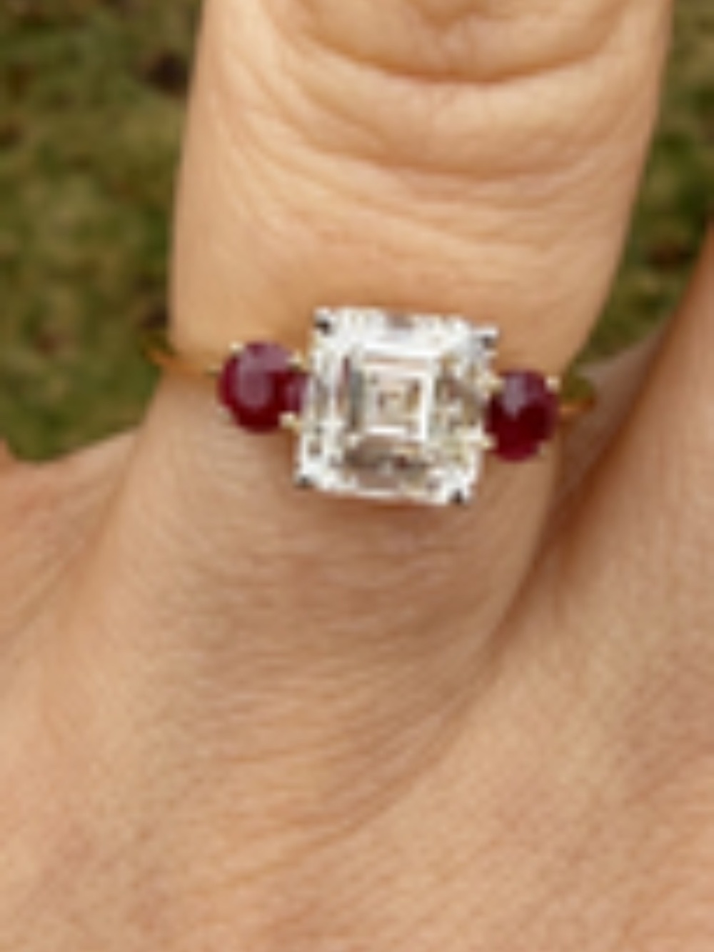 GIA 1.70ct Asscher Cut Diamond Ring H SI1 Estate Vintage 18K Gold Ruby Accent
